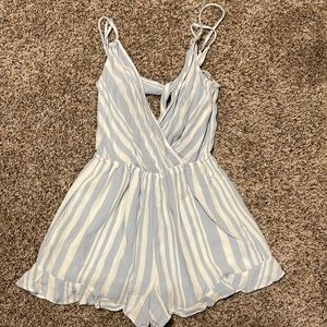 Blue and white striped Romper.